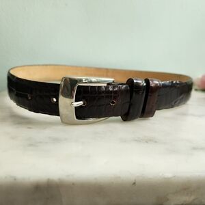Cipriani Black Italian Alligator Calfskin Leather‎ Belt Silver Buckle Size Small